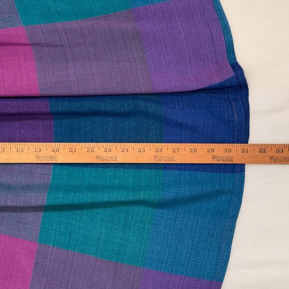 Vintage 70s 80s Purple Blue Green Plaid Rayon Midi Skirt Size 9 | 25-26" Waist - Picture 12 of 12